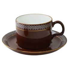 低杯盤組 日本製, 皇冠貽釉 棕色 + 白色, 1組