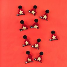 聖誕風毛帽造型髮夾, 紅色, 10個