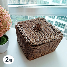 Rattan Shop 花朵方形附蓋籃 F208 210 x 210 x 100 mm, 混和顏色, 2個