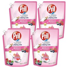 Pril 淨麗 小蘇打高效洗碗精補充包, 甜蜜莓果汁香, 可洗蔬果碗盤, 1L, 4包