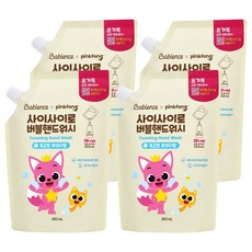 베비언스 유아용 핑크퐁 버블 핸드워시 캡리필, 450ml, 포근한파우더향, 4개