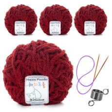 Happy Poodle編織線 80g 4捲+編織針+編織用戒指, 34號, 1組