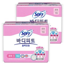 바디피트 볼록맞춤 생리대 날개형, 중형, 16개입, 2개