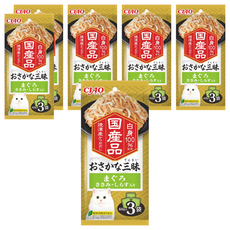 INABA CIAO 啾嚕 豪華魚三昧餐包 - 100%國產 3入, 鮪魚 + 雞肉 + 吻仔魚, 180g, 6袋