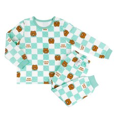 Maykids 棋盤格薄荷熊保暖內衣褲套裝
