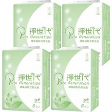 淨世代環保衛生紙抽取式 高溫殺菌 無漂白 使用再生紙漿, 6包, 4袋