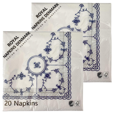 DANA COLOR MATCH 丹麥皇家藍色花邊裝飾餐巾紙, 20張, 午餐 藍色 + 白色, 2包