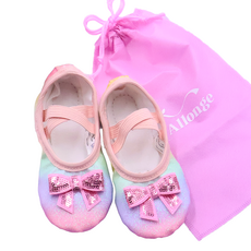 Bidangil 兒童旋轉蝴蝶結彩虹芭蕾舞鞋 + 收納袋組合