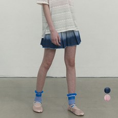 키르시 여성용 통기성 그라데이션 플리츠 데님 면 미니스커트