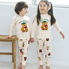 Maykids 兒童青少年 米色熊 30支羅紋布 上下衣套裝