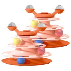 四層貓轉盤 旋轉風車軌道盤 Set 甜粉橘 2入, 1組