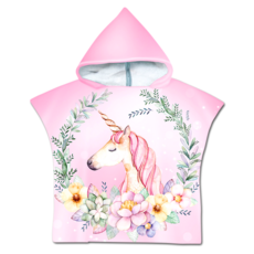 DREAMCATCHER 捕夢網 兒童款 速乾吸水連帽毛巾衣 超細纖維不黏沙 防曬 透氣防臭, 粉紅獨角獸