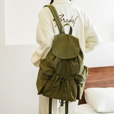 Elsso 尼龍日常抽繩輕量沙沙聲休閒防水束口袋背包, 綠色