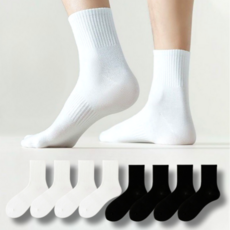 Unidog 男性運動氣墊中筒襪 2款x4雙, 1套, 白色, 黑色