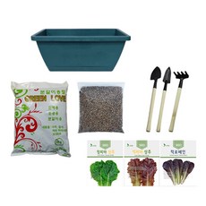 상추키우기 텃밭 화분 색상랜덤 + 상추 씨앗 3종 + 흙 7L + 세척마사토 250g + 미니삽 3종 세트, 혼합색상, 1개