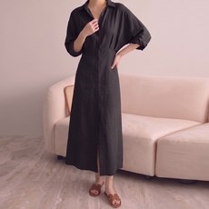 MarketA 女款Cuzz寬鬆版型襯衫長版連身裙 T24FW3-A0760, 黑色