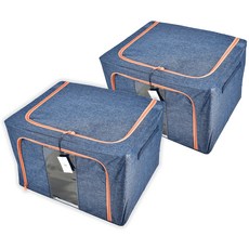 일라오 대용량 패브릭 와이어 폴딩 리빙박스 특대형, 네이비, 2개
