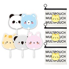 2Youngdesign 動物造型扇子 5入+夾鏈袋 S號 2入組, 貓咪款(夾鍊袋)+隨機出貨(扇子), 1套