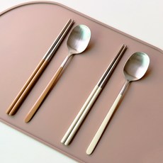 아카시아 304 스텐 모던 수저 2종 세트, 아이보리, 브라운, 숟가락 2p + 젓가락 2p, 1세트