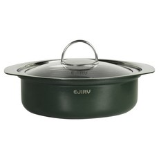 EJIRY IH爐適用Stain Cube G系列Asia Pot Low附蓋雙耳鍋, 深綠色, 1個, 22cm