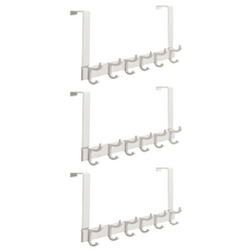 超級工廠 造型掛勾 加長款 6鉤 白色 - 門後掛勾、牆面掛勾 免釘安裝 多功能收納, 3個