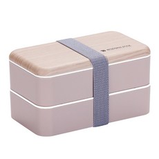 阿莎&布魯 木質日式雙層便當盒 1.2公升 附餐具, 粉色, 1個