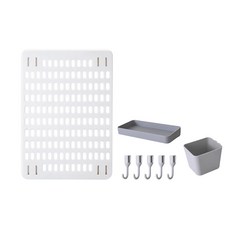 免打孔家用洞洞板置物架 42x30洞洞板 20x10x3置物盤 10x8x8收納盒 2.6cm掛勾x5, 白色 + 配件灰色, 1組