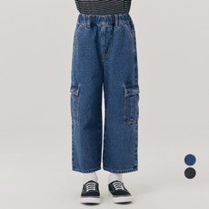 롤리트리 아동용 세미와이드 카고 데님 팬츠