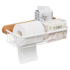 創意實木多功能收納壁掛式衛生紙巾架D款, 櫸木 + 白色, 1個