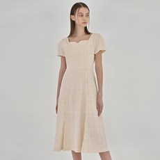 아틀리에나인 깅엄 체크 하트넥 페미닌 원피스 OP 6073