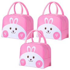 卡通圖案手提便當袋, 粉色兔子, 3個
