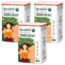 Hanyeji 프리미어 3層純天然紙漿高級捲筒衛生紙, 30m, 30捲, 3套