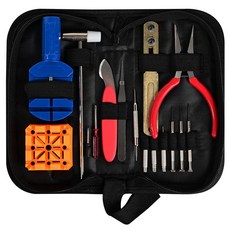 comet 手錶修理工具16件組, 1組, 迷你槌子 + 米字錶帶座 + 多功能撞針 3個 + 拆鋼帶器 + 拆錶蓋器 + 尖嘴鑷子 + 開錶蓋撬刀 + 雙頭拆錶耳器 + 迷你尖嘴鉗 + 迷你十字起子 2個 + 一字起子 3個