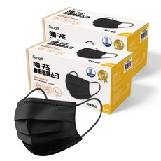 서가 3중 구조 일회용 마스크 대형, 50개입, 2개, 블랙