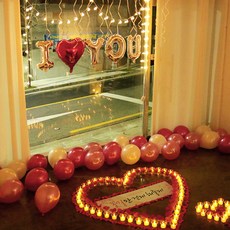 Love Hunter 回覆求婚 電動蠟燭 + 鋁箔氣球 + 櫻桃燈串 + 訊息橫幅 套組 SET05-CP, 1套, 混合色