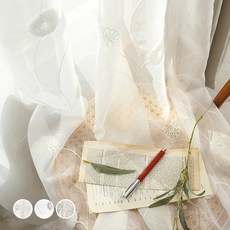 I'm Living 雪紡刺繡窗簾 2入, 白色心情