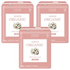 Natural Cotton New Organic 纖薄衛生棉, 中型, 12入, 3個