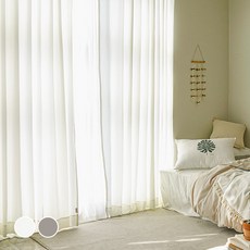 BEBEDECO 基本款水洗棉布掛鉤式棉質窗簾 2入組, 象牙白
