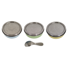 KOM 夢想系列 316不鏽鋼兒童磨砂隔熱碗附匙, 機器人 + 太空人 + 美人魚, 3個, 1組