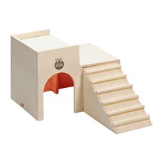 MARUKAN 兔子城堡餐廳 天然木材製成 寵物啃咬安全 防止兔子牙齒過度伸長, 原木色, 1組