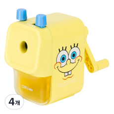 델리 스펀지밥 5단 심조절 캐릭터 점보연필 가능 탁상용 회전형 연필깎이, 옐로우, 4개