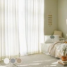 BEBEDECO 基本款水洗原棉布掛鉤式棉質窗簾, 象牙白