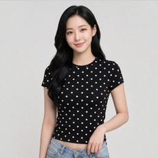 PEONIST 女款水滴圓點短袖修身基本款T恤