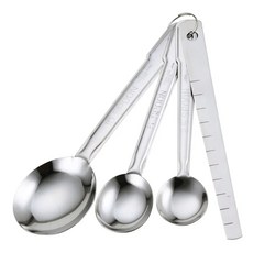 KAI 貝印 KITCHEN 不銹鋼計量匙, 4合1, 15ML + 5ML + 2.5ML + 撥平匙 日本製, 165 x 48 x 15mm,, 1組