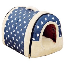 捷華 多款式寵物窩 藍白星 PP棉填充 展開與壓扁都可當寵物窩, 1個