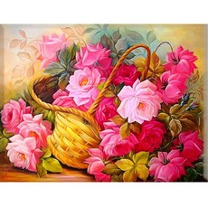 HEYEO DIY鑽石畫 帆布款 40 x 50 cm, 1套, 10. 一籃玫瑰花 KS- 013