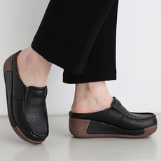 dangolunni 女性增高皮革鏤空輕便厚底Barnett拖鞋 5cm