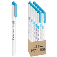 ZEBRA 斑馬牌 MILDLINER 雙頭螢光筆 水性, 藍色, 10支