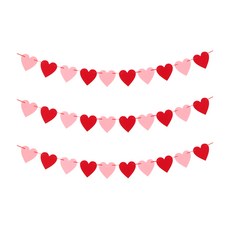 파티짱 펠트 하트 파티가랜드, 레드 + 핑크, 3개