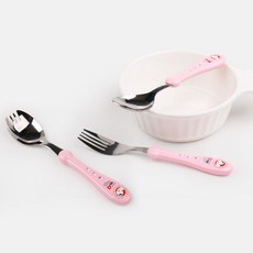 Bloom at home 孩童小狗圖案湯匙 2入+叉子 2入+匙叉 2入, 粉色, 1組